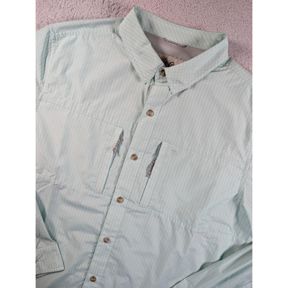 Duck Camp Mens Drirelease Fishing Shirt Long Sleeve Mint Green Plaid Large